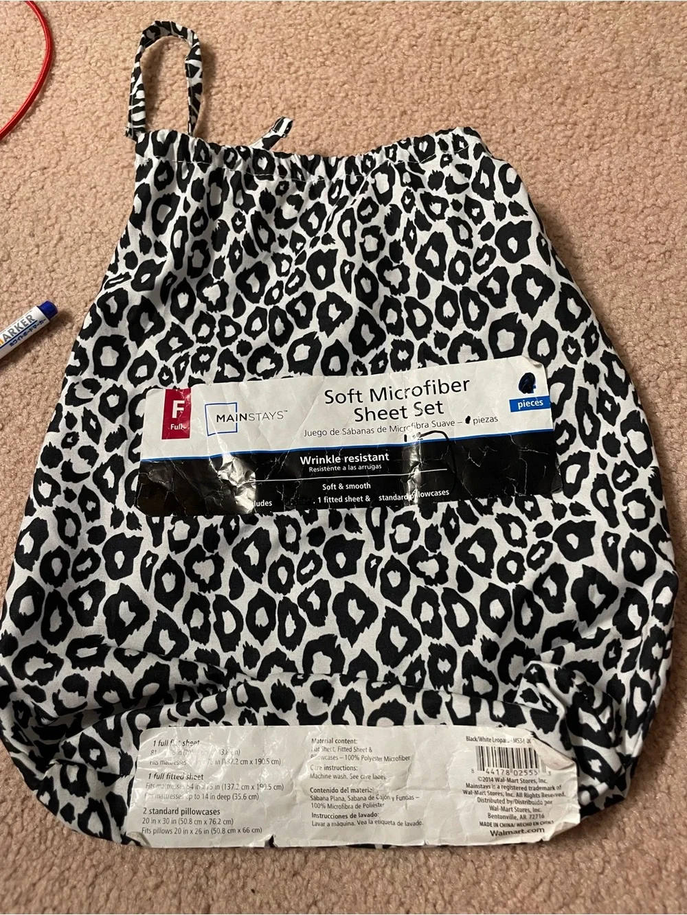 Mainstays Black and White Leopard fitted sheet & pillowcase ( new)